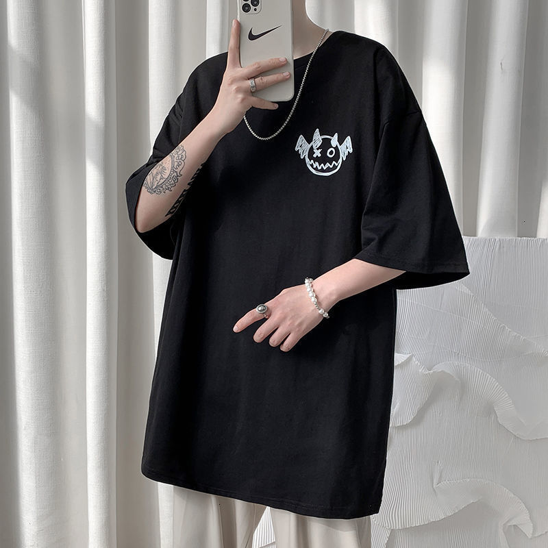 HybSkr Spring Summer Men s T shirts Korean Style Loose Little Devil Graphic T shirt Casual Oversized T Shirt Clothing 220620