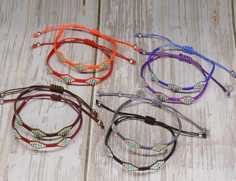 Handmade String Beaded Bracelets Jewelry Braided Woven Friendship Wish Wristband Anklet Adjustable for Women Girl