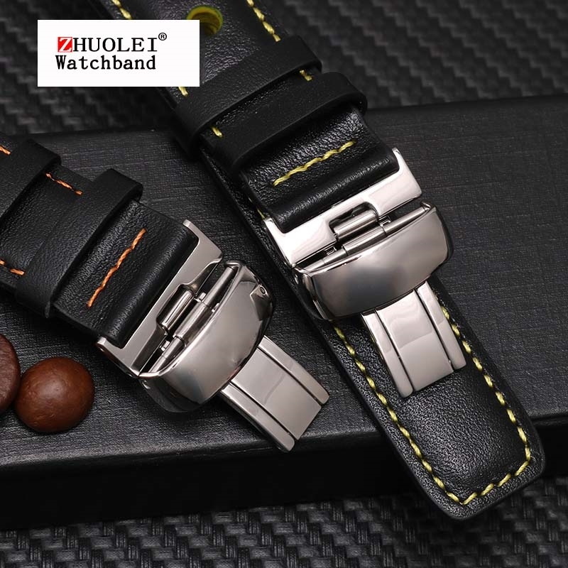 Watchband 20mm Genuine Leather Strap for PRS516 Mens Watches Band with Butterfly Clasp Black Brown Soft Cowhide Belt 220706