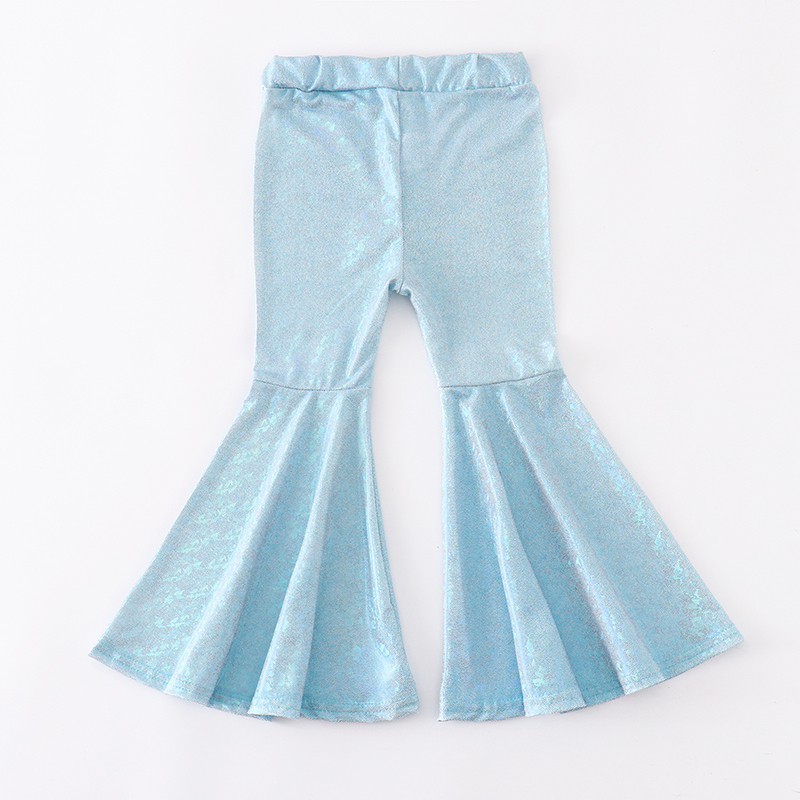 Girlymax Spring/Summer Baby Girls Kidswear Clothes Holographic Tight Flare Bell-bottoms Pants Elastic All-match 220512