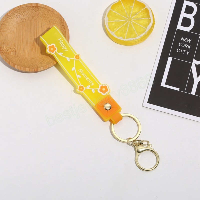 Cute Candy Color PVC Flower Keychain for Women Girls Key Chains Keyring Car Bag Backpack Pendent Charms Accessories