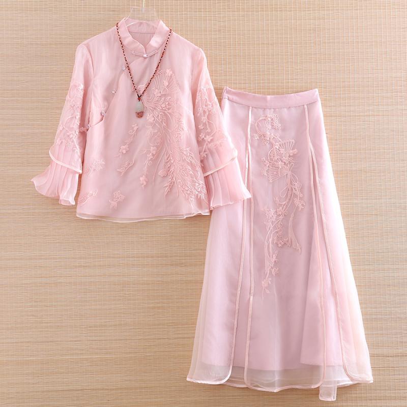 Ethnic Clothing High-end Women 2 Pieces Set Embroidery Organza Phoenix Loose Shirt Tops + Vintage A-line Skirt Elegant Lady Suit Female S-XX
Ethnic Clothing High-end Women 2 Pieces Set Embroidery Organza Phoenix Loose Shirt Tops + Vintage A-line Skirt Elegant Lady Suit Female S-XX