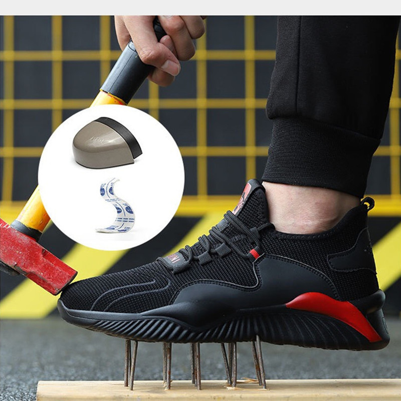 DEW Breathable Safety Shoes Men Summer Lightweight Work Shoes Steel Toe Puncture-Proof Work Sneakers Indestructible Shoes 220322