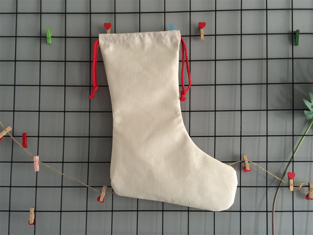 DIY Sublimation Blank Bags Printing Linen Stockings Christmas Decoration Socks Halloween Advertising Drawstring Sock Santa Sack Large Gift Personalize