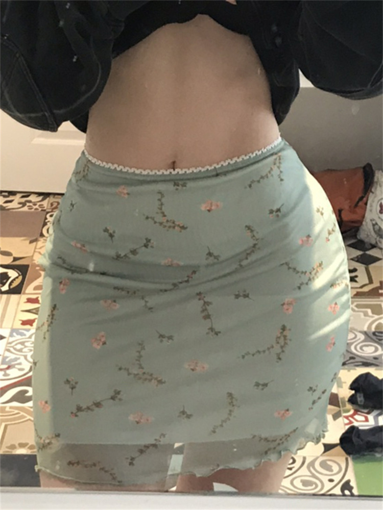 Floral Printed Twolayers Mini Skirts Harajuku Korean Retro Straight Skirt Women Aesthetic 90s Summer Outfits Cuteandpscho 220701