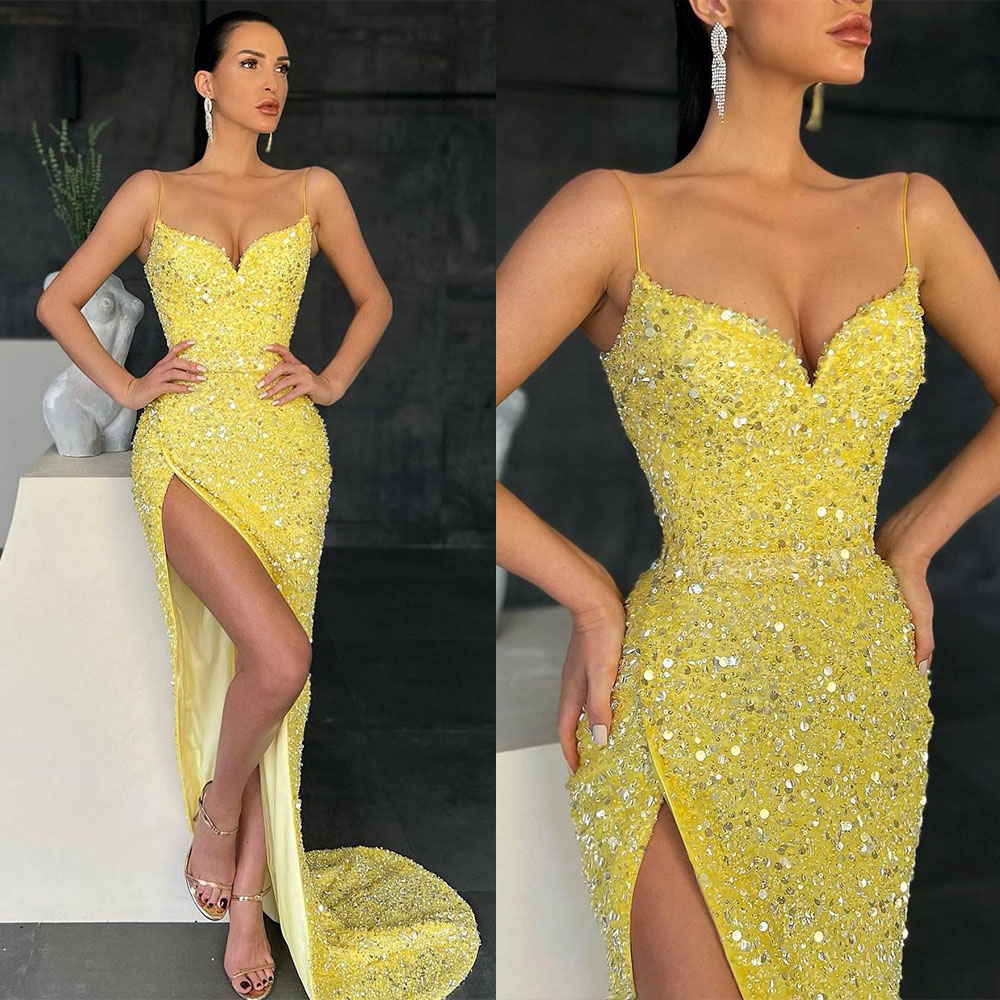 Sequin Prom Dresses 2024 Sleeveless Custom-made Split Backless