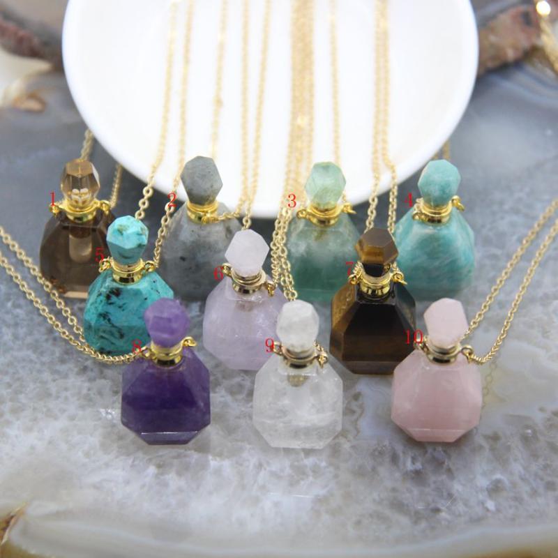 Pendant Necklaces Natural Gemstone Faceted Perfume Bottle Pendants For Women Gift Healing Crystal Quartz Essential Oil Diffuser Vial Keepsak
Pendant Necklaces Natural Gemstone Faceted Perfume Bottle Pendants For Women Gift Healing Crystal Quartz Essential Oil Diffuser Vial Keepsak