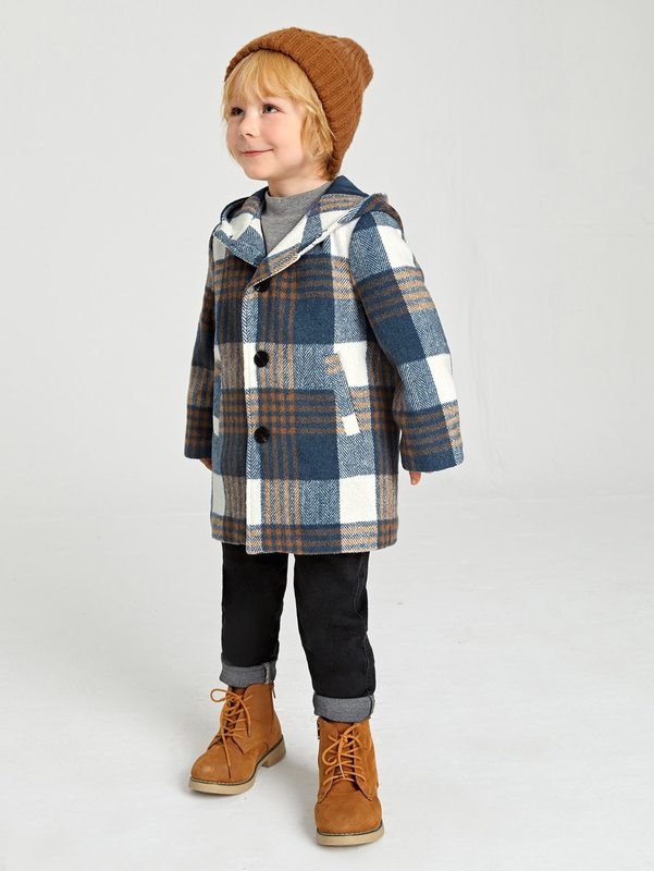 Toddler Boys Plaid Hooded Overcoat SHE
