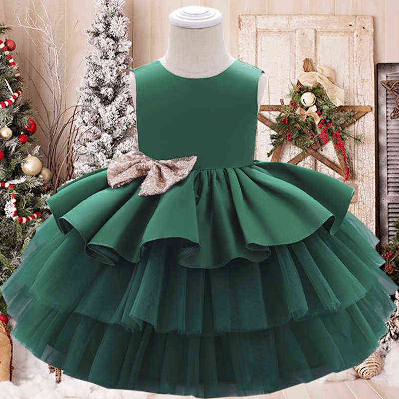 2022 Summer Sequin Big Bow Baby Girl Dress 1st First Birthday Party Wedding Dress For Girl Princess Evening Dresses Kid Clothes Y220510