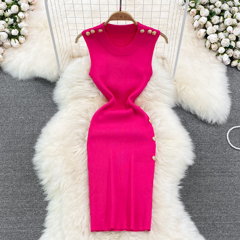 2022 new fashion women's o-neck sleeveless buttons patched knitted bodycon tunic short dress solid color tank dress, Khaki
2022 new fashion women's o-neck sleeveless buttons patched knitted bodycon tunic short dress solid color tank dress, Khaki
