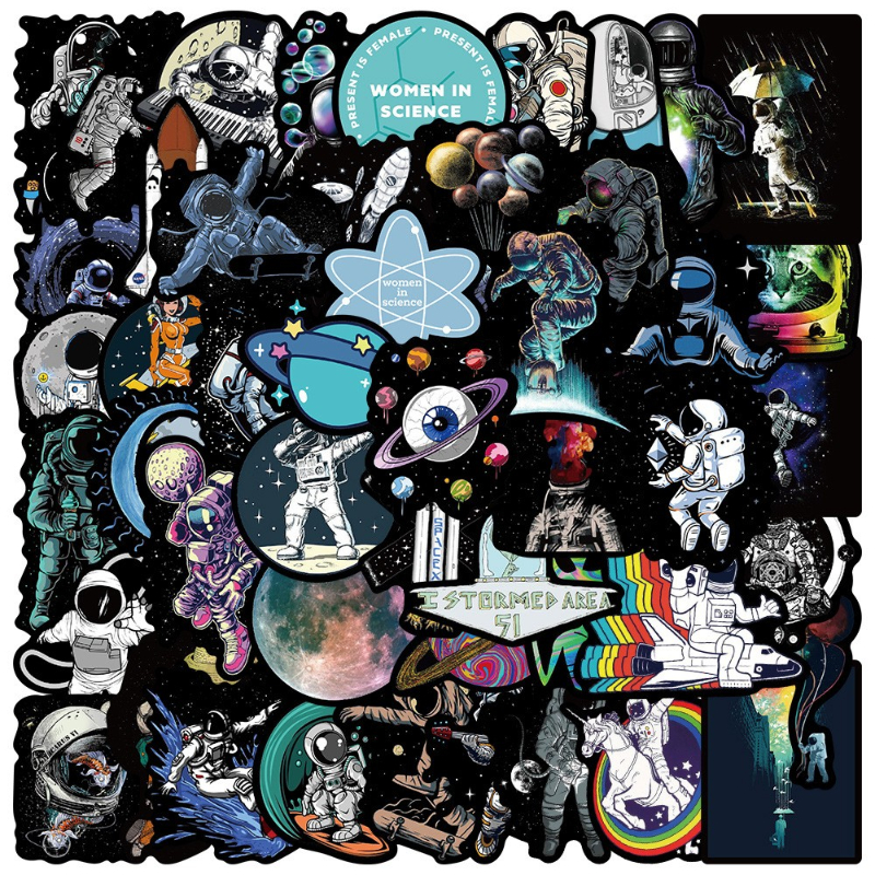 50Pcs/Lot Black Series Fantasy Planet Sticker Outer Space Astronaut DIY Graffiti Kids Toy Skateboard car Motorcycle Bicycle Sticker Decals Wholesale