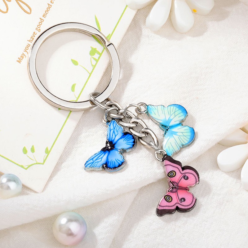 Fashion Colorful Butterfly Keychain Insects Car Key Chain Keyring Women Bag Accessories Jewelry Gifts