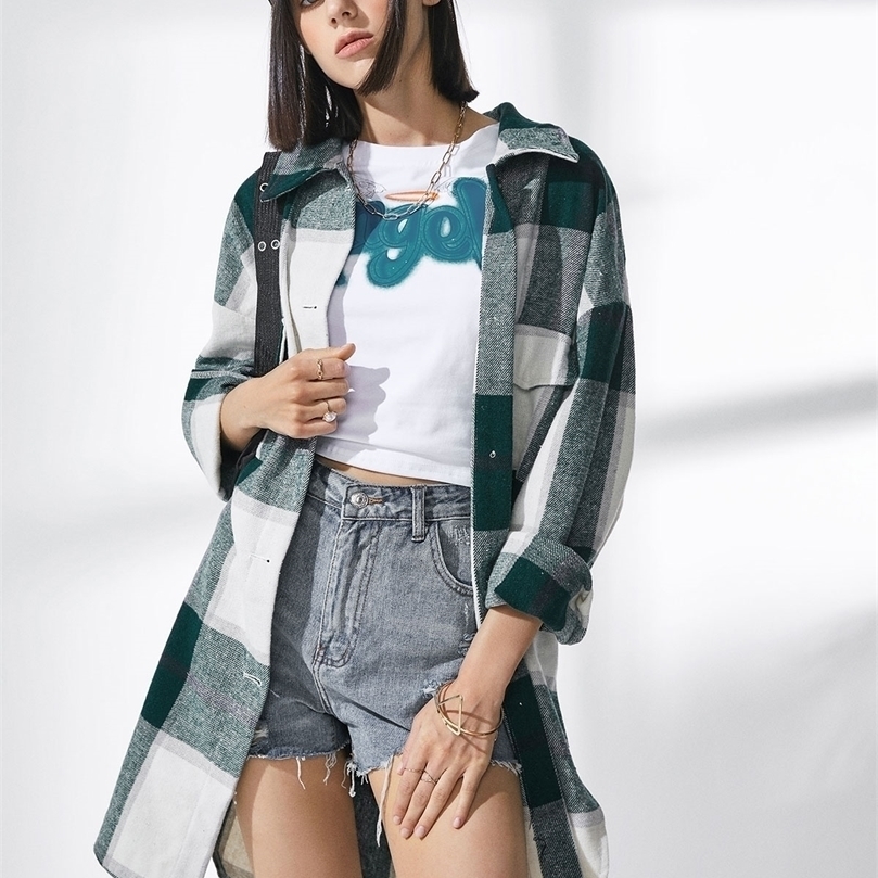 

Plaid Front Pocket Wool Blend Coat Shirt Jacket Women Shacket Checked Cabincore Overshirt 220812, White