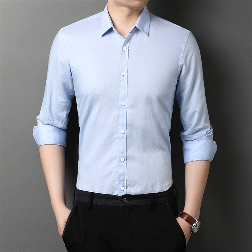 spring autumn men solid color long-sleeved shirt men's business casual shirts 1768 220322