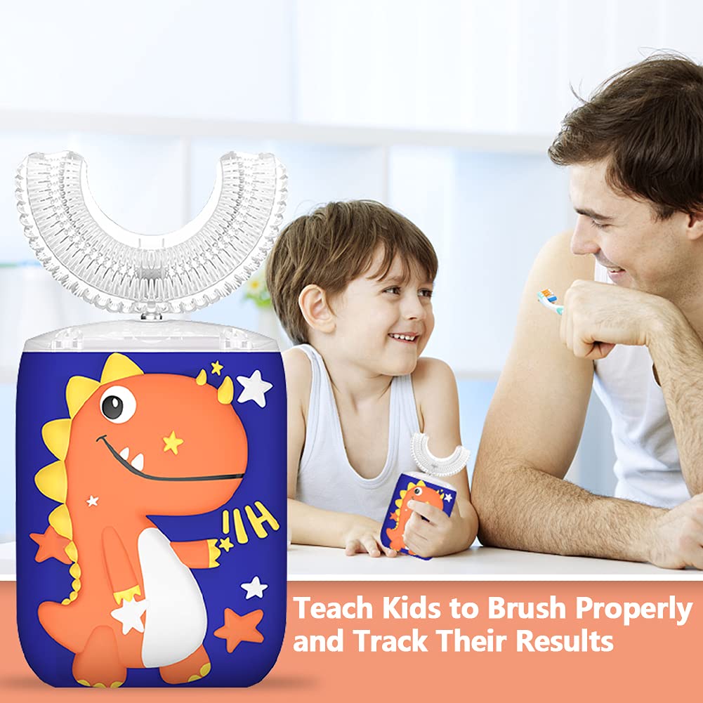 Kids Electric U Shape Toothbrush With Silicone Head Ultra Sonic Automatic Children Dinosaur Cartoon Tooth brush Waterproof Safe Use Baby Teeth Clean B