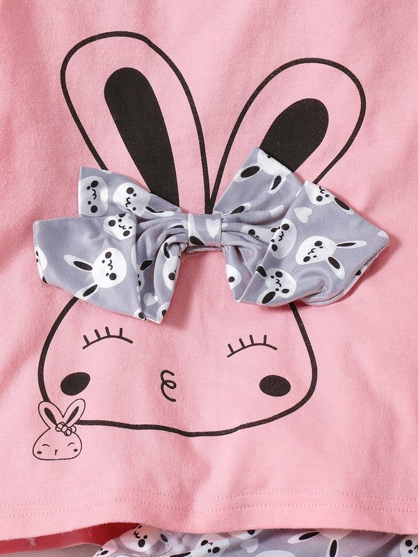 Toddler Girls Bow Front Rabbit Print Tee With Paperbag Pants SHE