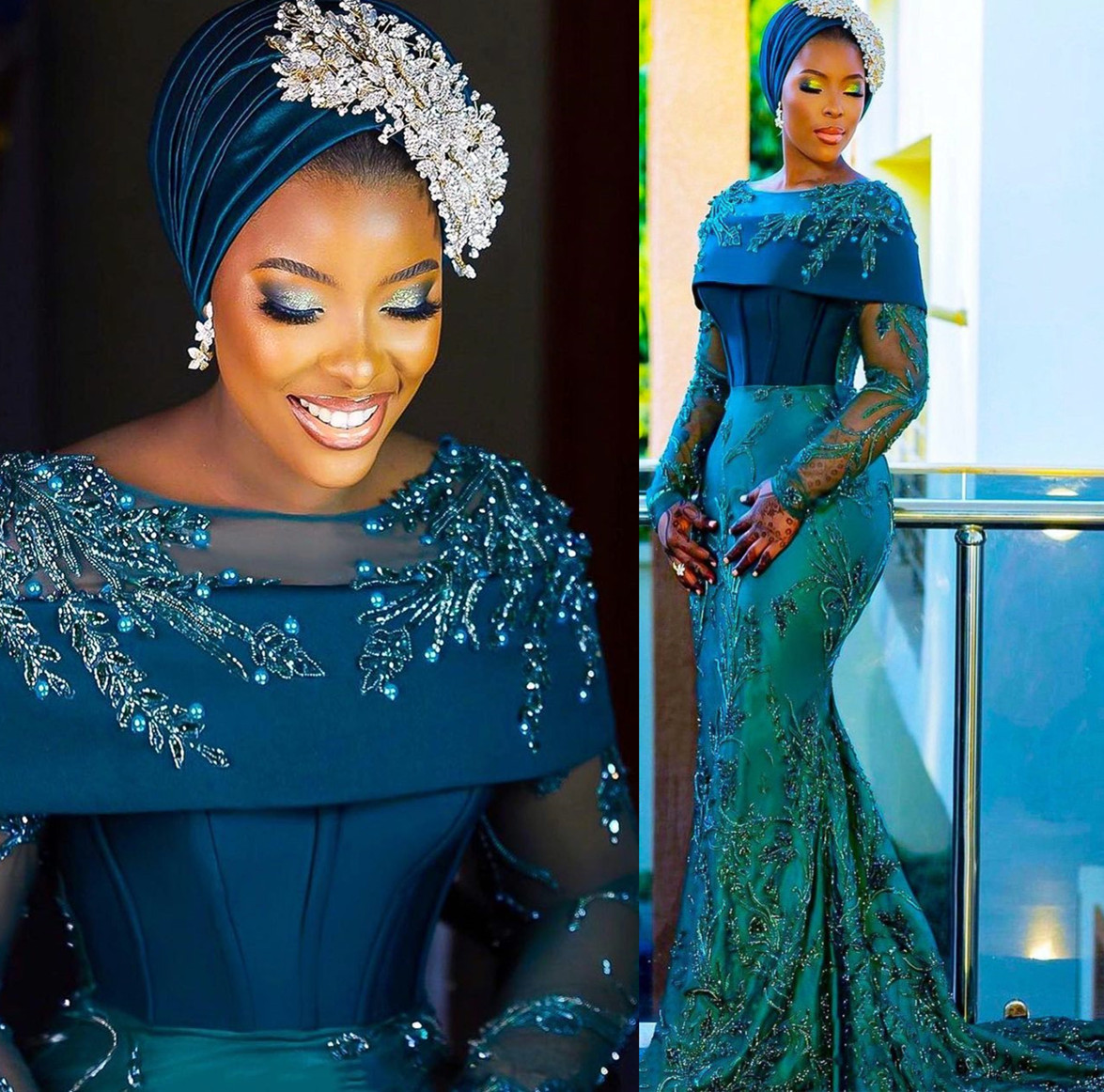 2022 Plus Size Arabic Aso Ebi Hunter Green Mermaid Prom Dresses Lace Beaded Evening Formal Party Second Reception Birthday Engagement Gowns Dress ZJ27