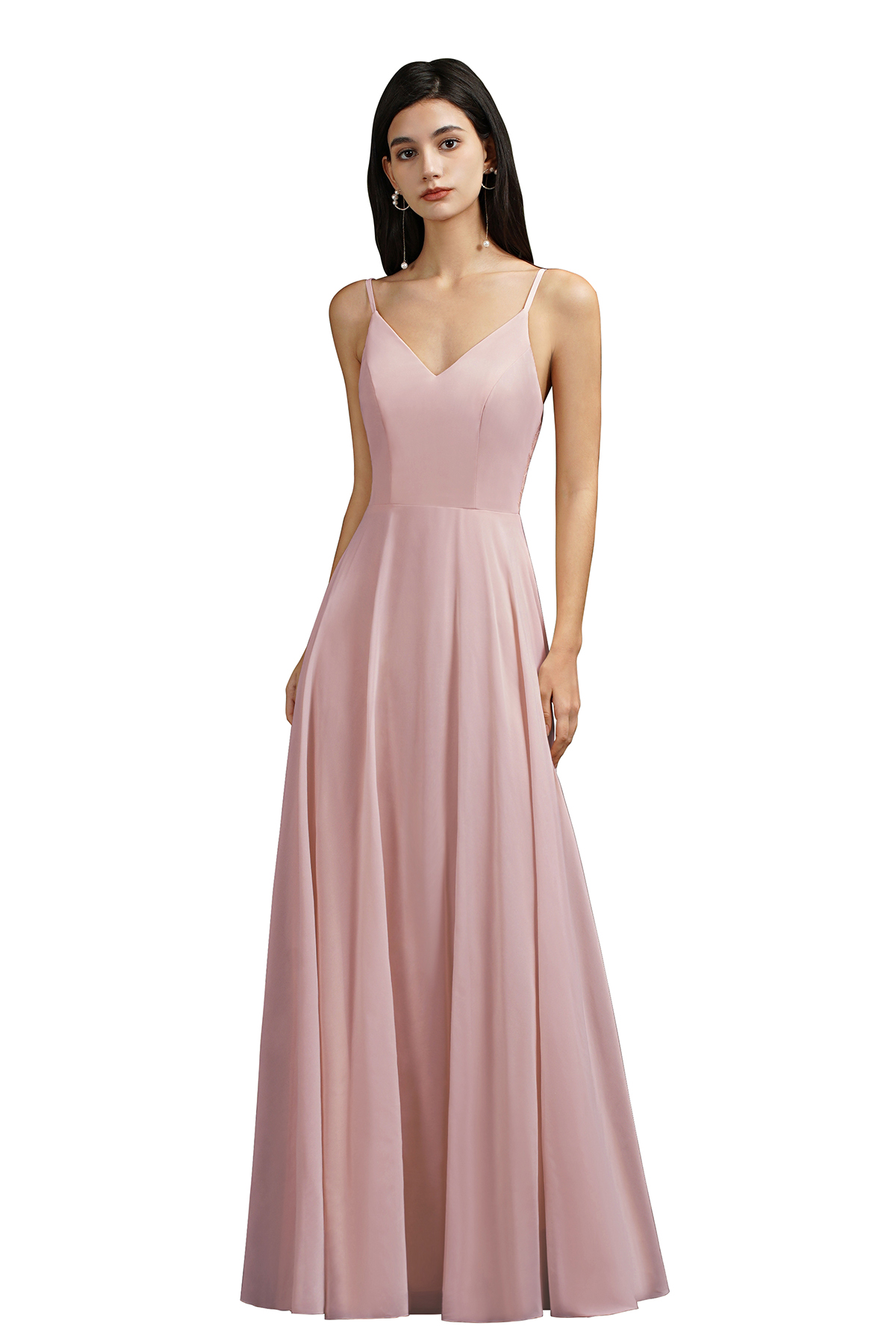 Lace Chiffon Champagne Dresses Women A-e V-Neck Sexy Spaghetti Strap Formal Evening Party Gowns Cps3015