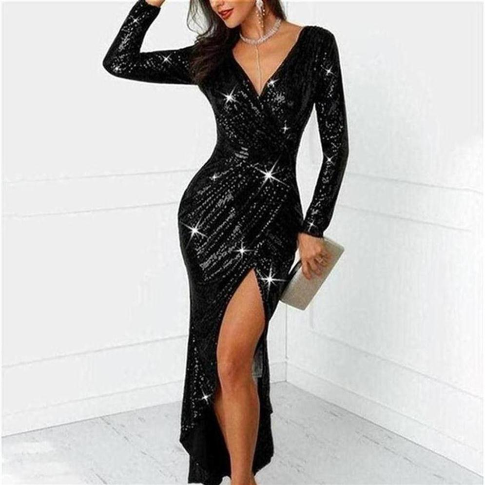 Casual Dresses Sexy V-neck High Slit Dress Women Glitter Sequined Evening Party Bodycon Spring Autumn Long Sleeve Midi Tunic2952, Black
Casual Dresses Sexy V-neck High Slit Dress Women Glitter Sequined Evening Party Bodycon Spring Autumn Long Sleeve Midi Tunic2952, Black