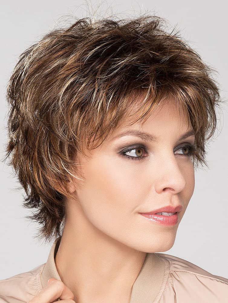 Short Ombre Sliver Gray Pixie Cut Wig Dark Root Straight Layered Synthetic Hair for Black White Women