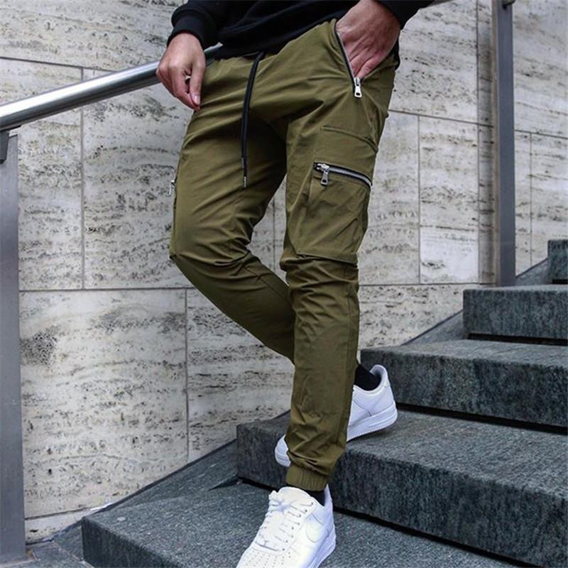Men's Pants Jogger Sweatpants Track Men Slim Fit Workout Trousers Male Multi-pocket Casual Skinny Men's Zipper Design SportswearMen's