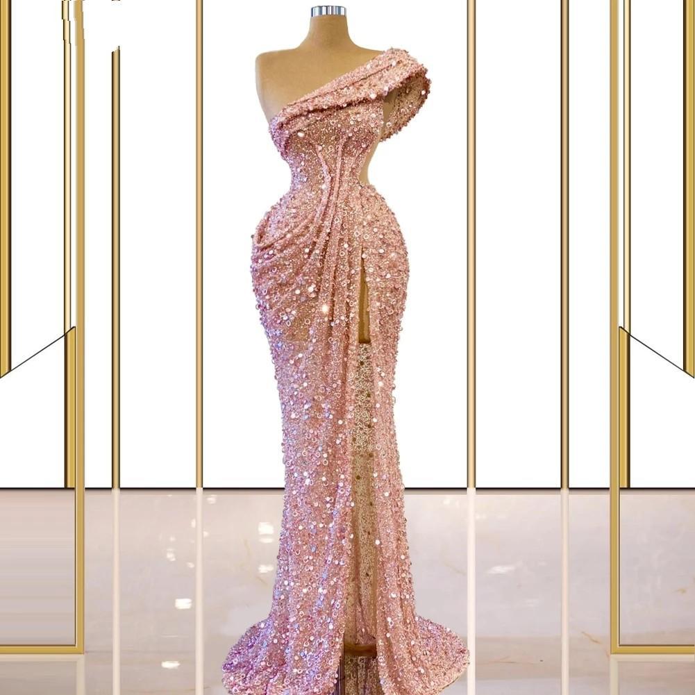 Glittering Pink Sequined Evening Dresses Sexy One Shoulder Ruched Sweep Train Formal Prom Gowns Side Slit Mermaid Women Special Occasion Dress, White
Glittering Pink Sequined Evening Dresses Sexy One Shoulder Ruched Sweep Train Formal Prom Gowns Side Slit Mermaid Women Special Occasion Dress, White