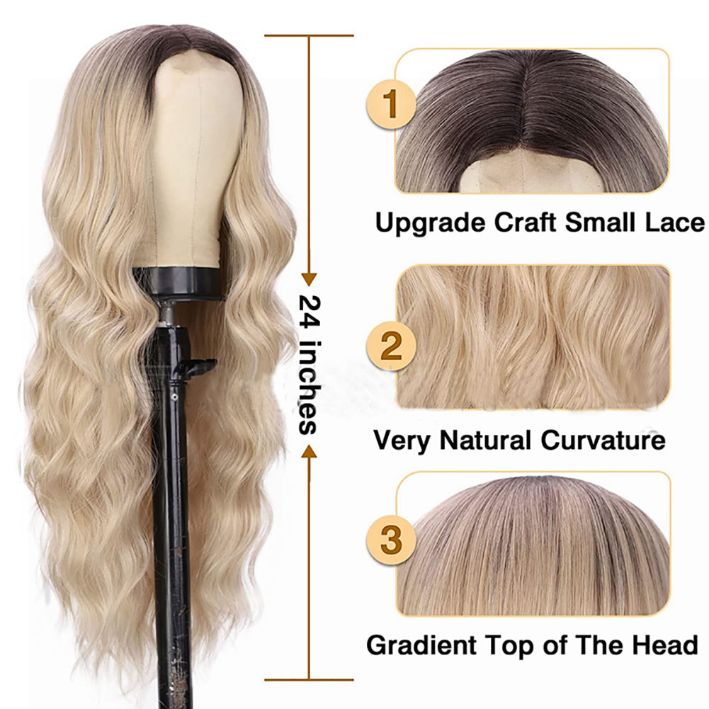 Beautiful Long Big Wave High Temperauter Fiber Lace Front Brown Blond Black Wigs for Woman