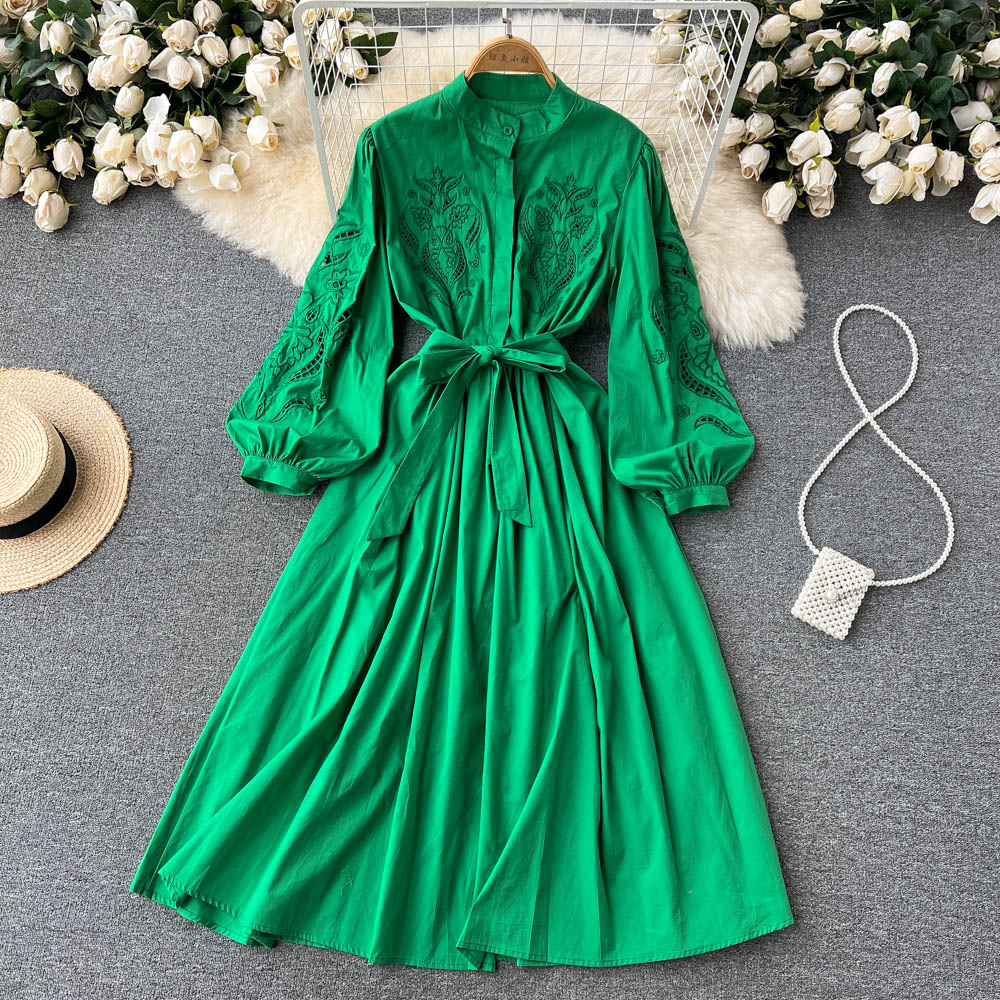 Embroidary Fashion Women Summer Dress 2022 Long Sleeves Solid Sashes Single Breasted Ladies A line Dresses, Same as picture
Embroidary Fashion Women Summer Dress 2022 Long Sleeves Solid Sashes Single Breasted Ladies A line Dresses, Same as picture