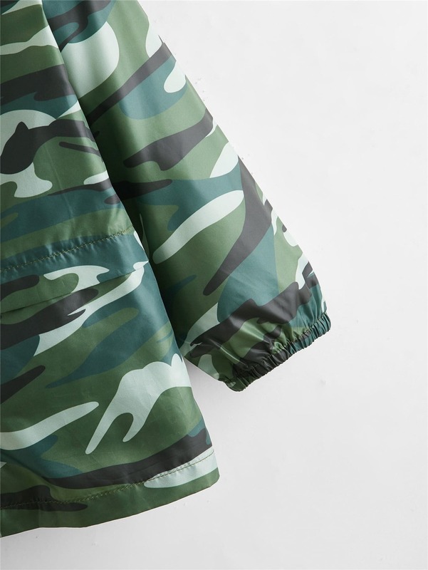 Toddler Boys Camo Print Zip Up Drop Shoulder Hooded Jacket SHE