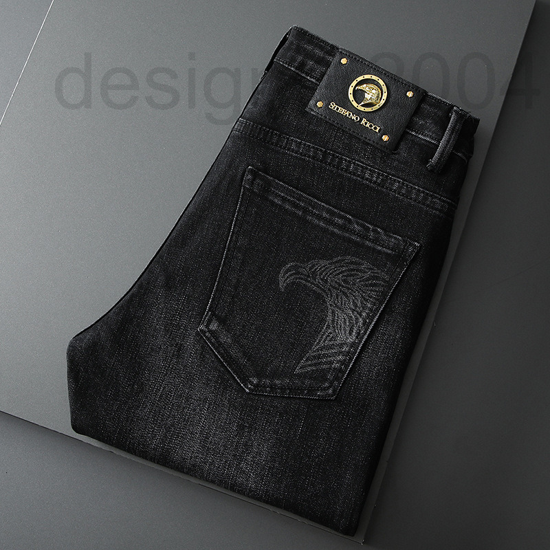 Men's Jeans designer Korean version of high-end fashion brand autumn and winter new jeans men's personality print small leg straight pants thick CD1M