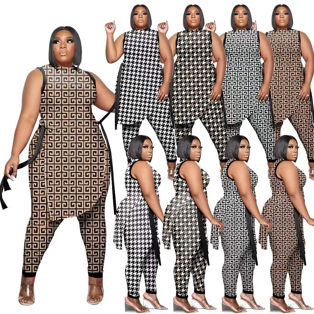 Summer -5XL Print Plus Size Tracksuits For Women Sleeveless Irregular Hem Tops And Casual Pants Loose Two Piece Sets PH13268
Summer -5XL Print Plus Size Tracksuits For Women Sleeveless Irregular Hem Tops And Casual Pants Loose Two Piece Sets PH13268