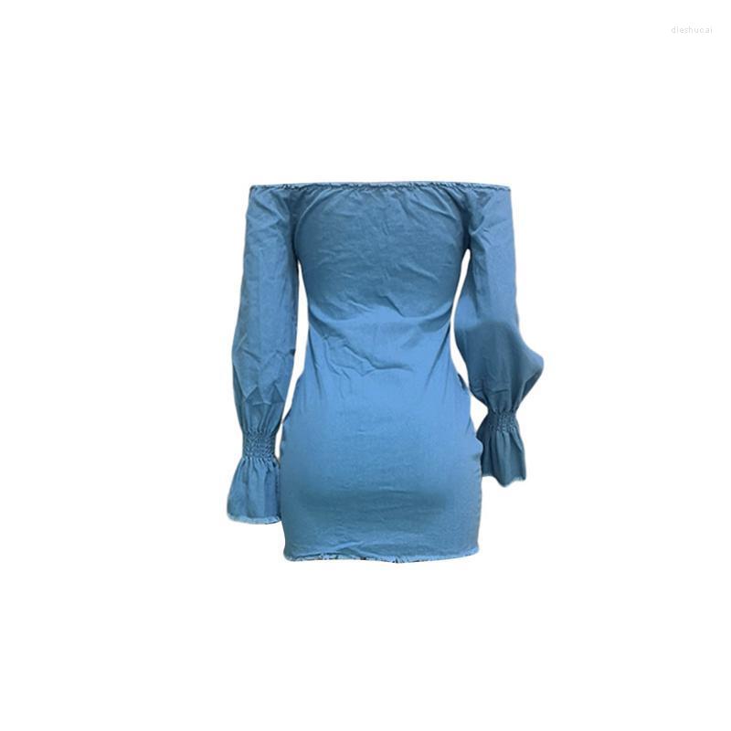 Casual Dresses Sexy Strapless Denim Dress Autumn 2022 Twill Collar Flared Sleeve Jacket Nightclub Party Slim Vestidos, Blue
Casual Dresses Sexy Strapless Denim Dress Autumn 2022 Twill Collar Flared Sleeve Jacket Nightclub Party Slim Vestidos, Blue