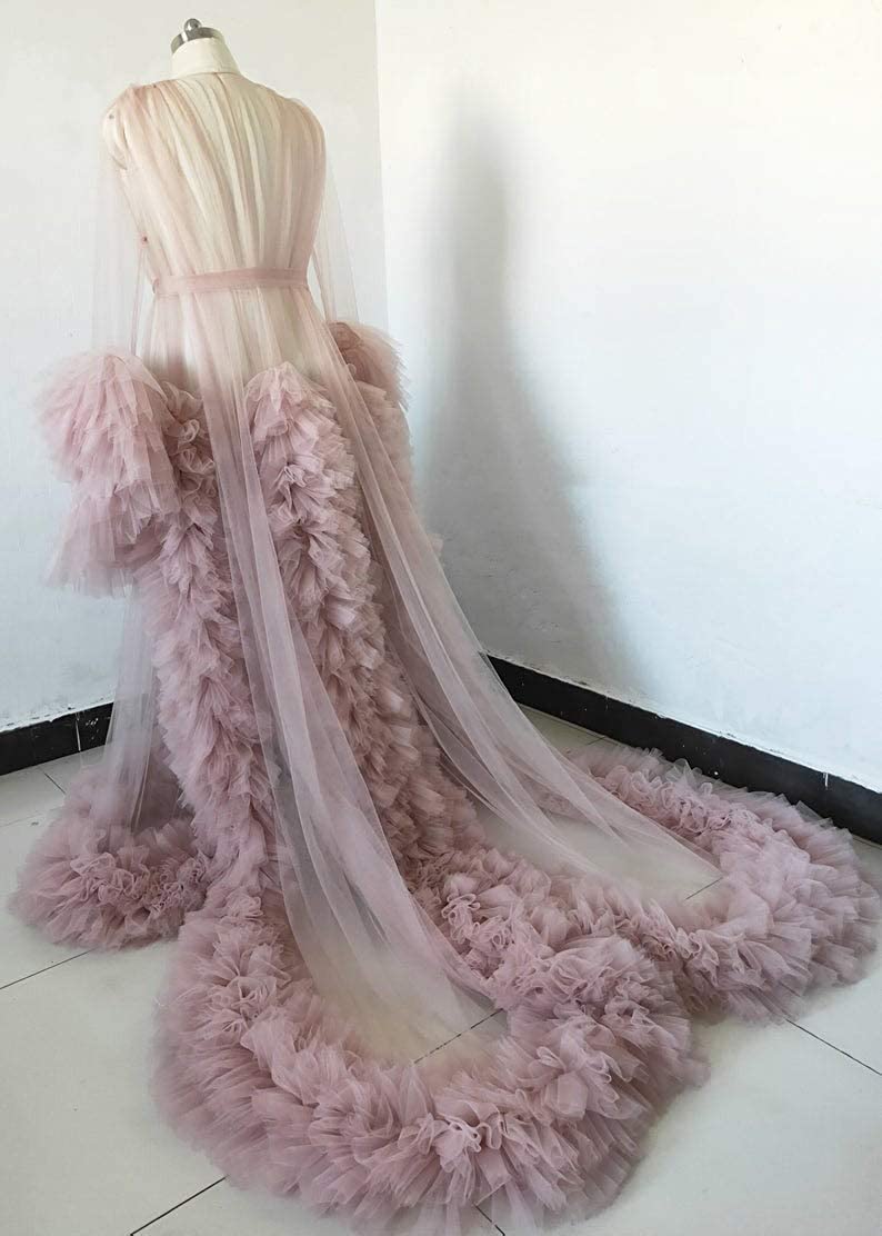 See-Through Sleepwear Puffy Evening Dress Bride Photo Robes Maternity Tulle Robe for Photoshoot Perspective Sheer Long Babyshower Gowns