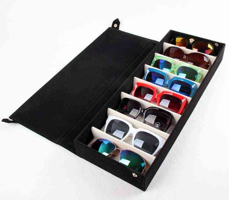 8 Grid Sunglass Glasses Storage Case Eyeglasses Display Glasswear Box Tidy Tool Box Jewelry Container Case Organizer with Button H220505