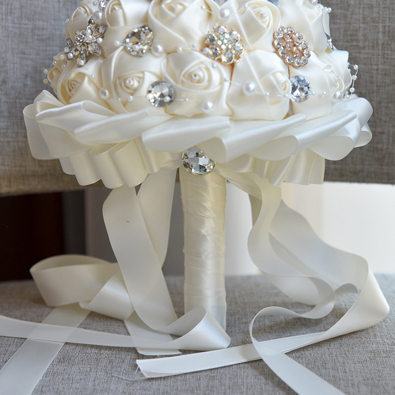 Beautiful In Stock Ivory Ribbon Flowers Stunning Bridal Bouquet Bridesmaid Wedding Bouquets Korean style European and American wedding gifts