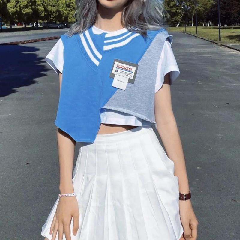 Women's Tanks & Camis Designer Asymmetrical Tank Tops Women Vest Top Sleeveless 2022 Summer Preppy Style Outerwear Crop And T-shirt 2 Piece, Blue vest
Women's Tanks & Camis Designer Asymmetrical Tank Tops Women Vest Top Sleeveless 2022 Summer Preppy Style Outerwear Crop And T-shirt 2 Piece, Blue vest