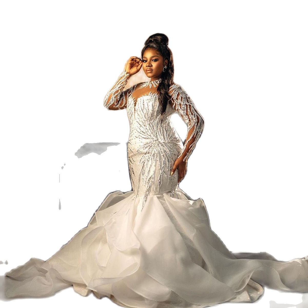 Plus Sexy Customized Size Mermaid Wedding Dress Sier Sequins Long Sleeve Bride Dresses Robe De Mariee Bridal Gowns Es 0914