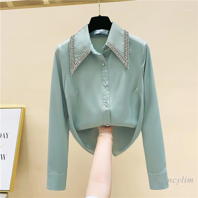 Women' Blouses & Shirts Rhinestone Lapel Shirt Women Chiffon Long Sleeve All-Match Blouse Female Lady Blusas Top 2022 Spring Autumn, Black
Women' Blouses & Shirts Rhinestone Lapel Shirt Women Chiffon Long Sleeve All-Match Blouse Female Lady Blusas Top 2022 Spring Autumn, Black
