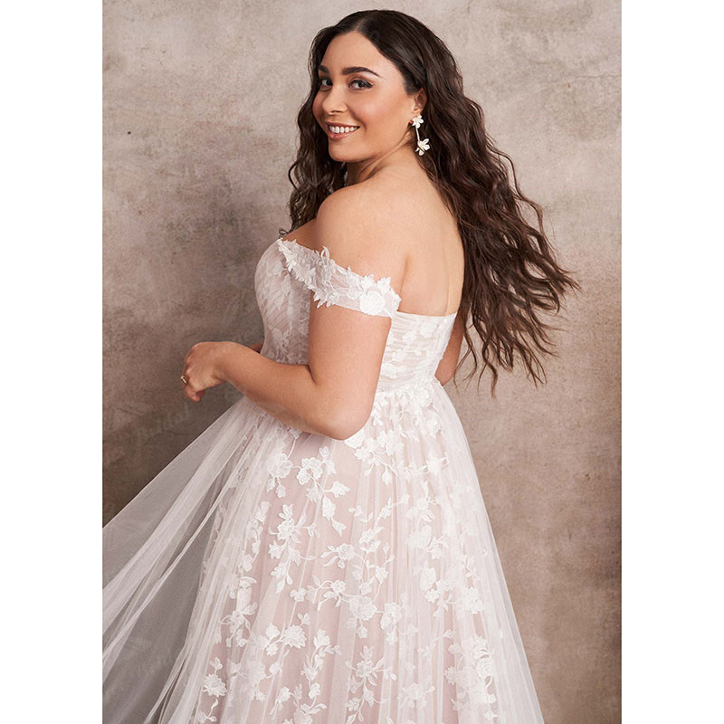 Plus Size Beach Wedding Dresses 2022 Full Lace Tulle vestido de novia Off Shoulder Bohemian Pleats V Neck Bridal Gown