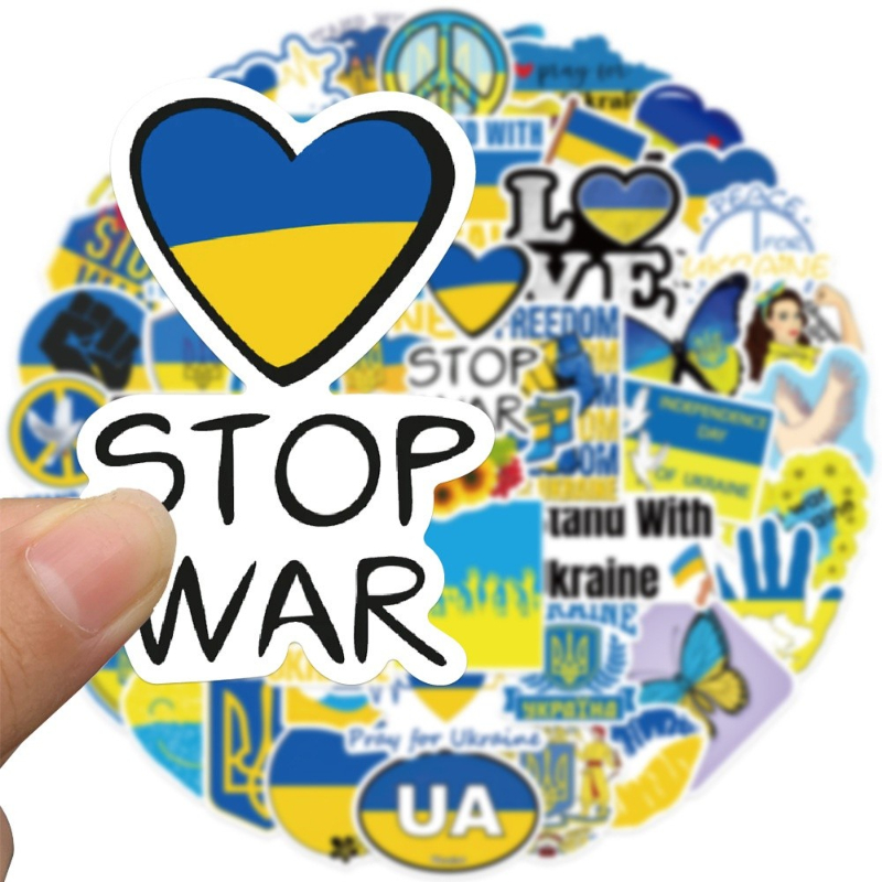 50Pcs/Lot Ukraine Stickers Ukraine flag wish peace graffiti Stickers for DIY Luggage Laptop Skateboard Bicycle Sticker