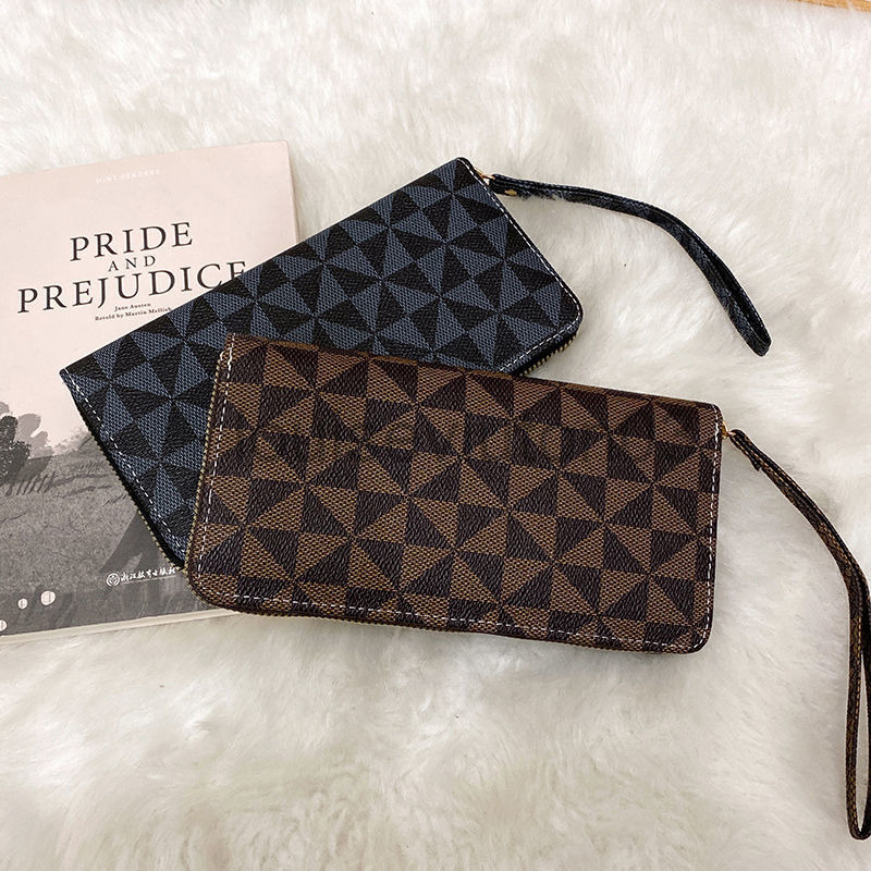 Designer Leather Card cc Wallet Woman Mens New Mens Womens Universal Large Capacity Couples Hand Lattice Single Elongated Zipper Wallet Mobile Phone Bag