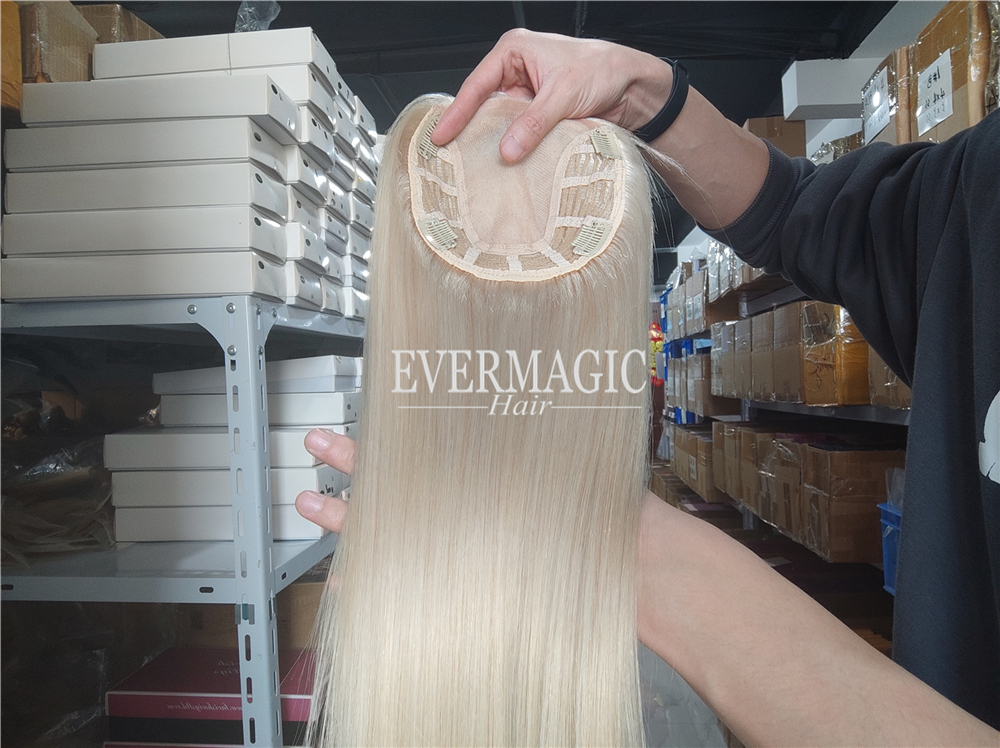 New Coming Stock Russian Blonde Virgin Human Hair Toppers Mono With Open Weft Base Pieces for Thinning Women
