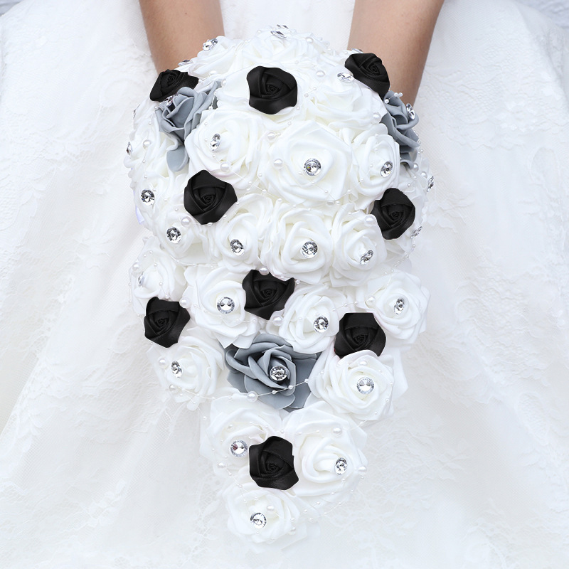 Big Long Waterfall New Wedding Bouquets for Bride and Bridesmaid PE Rose Rhinestones Hand Flower Party Wedding Decoration