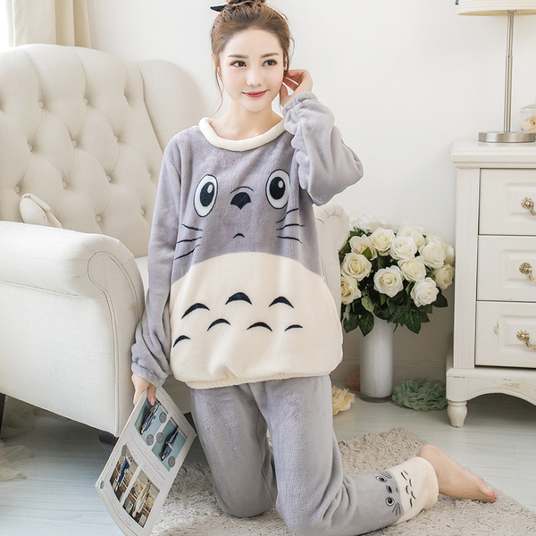 Autumn Winter Warm Flannel Women Pijama Sets Thick Coral Velvet Long Sleeve Cute Sleepwear Thin Pajamas 220329