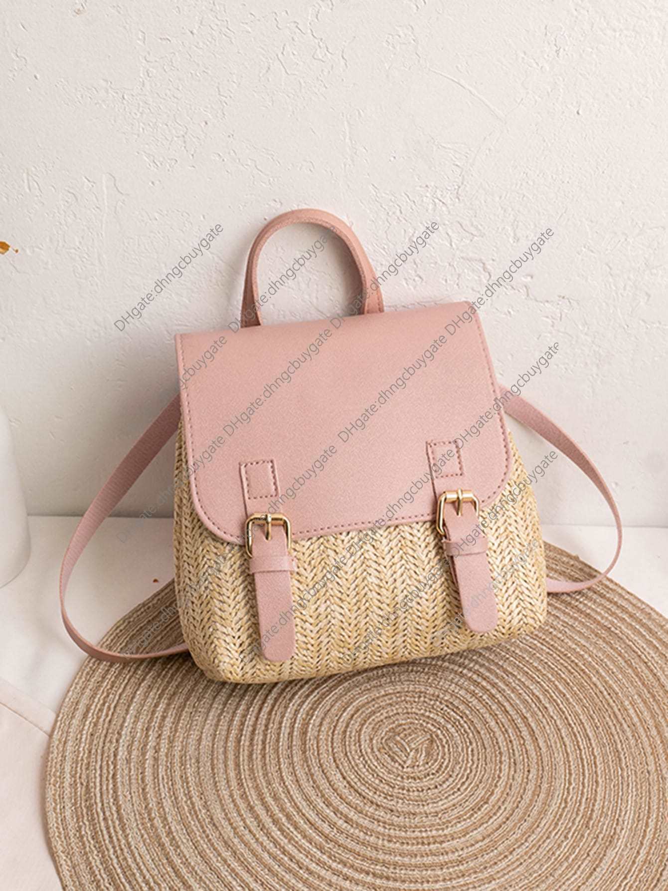 Bag Two Designer Tone Double Buckle Decor Straw Handbag Leather Luxury Brand Fashion Wallet crossbody bag Handbag Leather, Pink
Bag Two Designer Tone Double Buckle Decor Straw Handbag Leather Luxury Brand Fashion Wallet crossbody bag Handbag Leather, Pink
