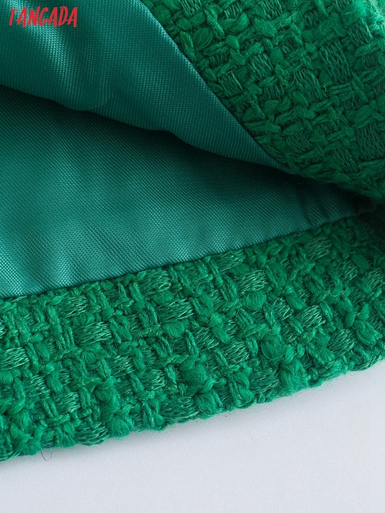 Tangada Women Green Tweed Skirts Faldas Mujer Zipper French Style Female Mini Skirt 8Y195 220317