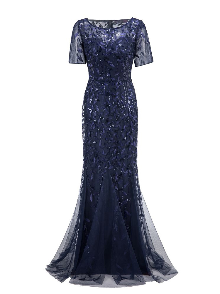 Plus Size Evening Dresses Mermaid O Neck Short Sleeve Lace Appliques Tulle Long Party Gown Robe Soiree Sexy Formal Dress vestido 220510