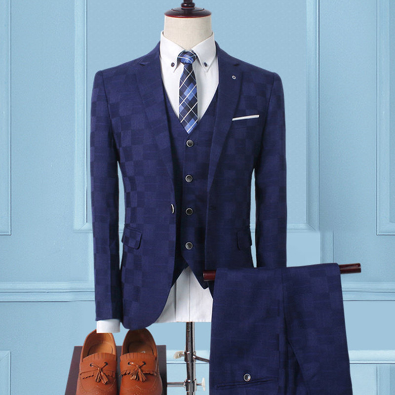 Men's Suits & Blazers Plaid Suit Men Blazer Vest Pants Business British Style We 220823