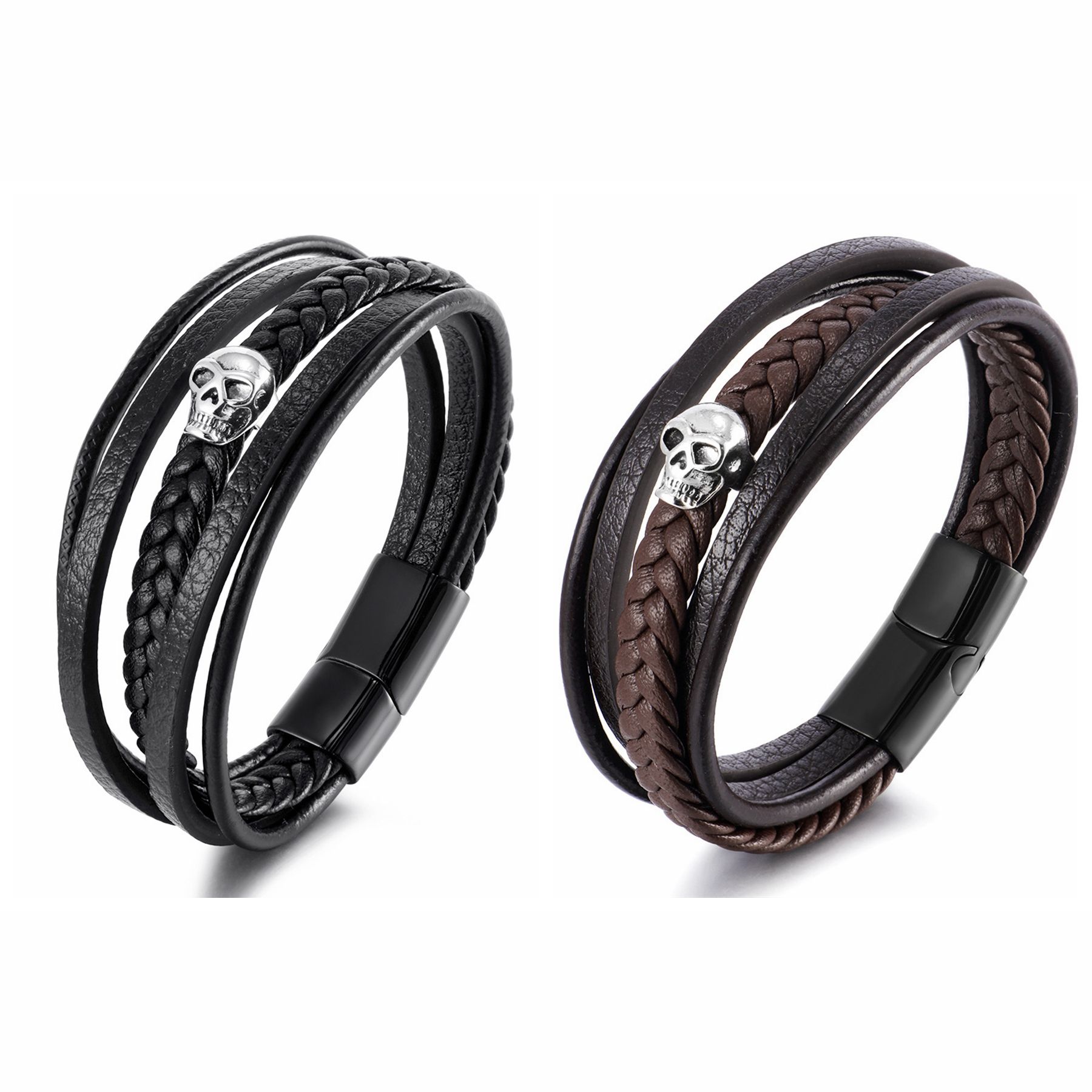 Mens Skull Black Leather Bracelet Link Chain Genuine Cord Wristband Bangle with Stainless Steel Gothic Punk Skelton JewelryMagnetic Clasp
Mens Skull Black Leather Bracelet Link Chain Genuine Cord Wristband Bangle with Stainless Steel Gothic Punk Skelton JewelryMagnetic Clasp