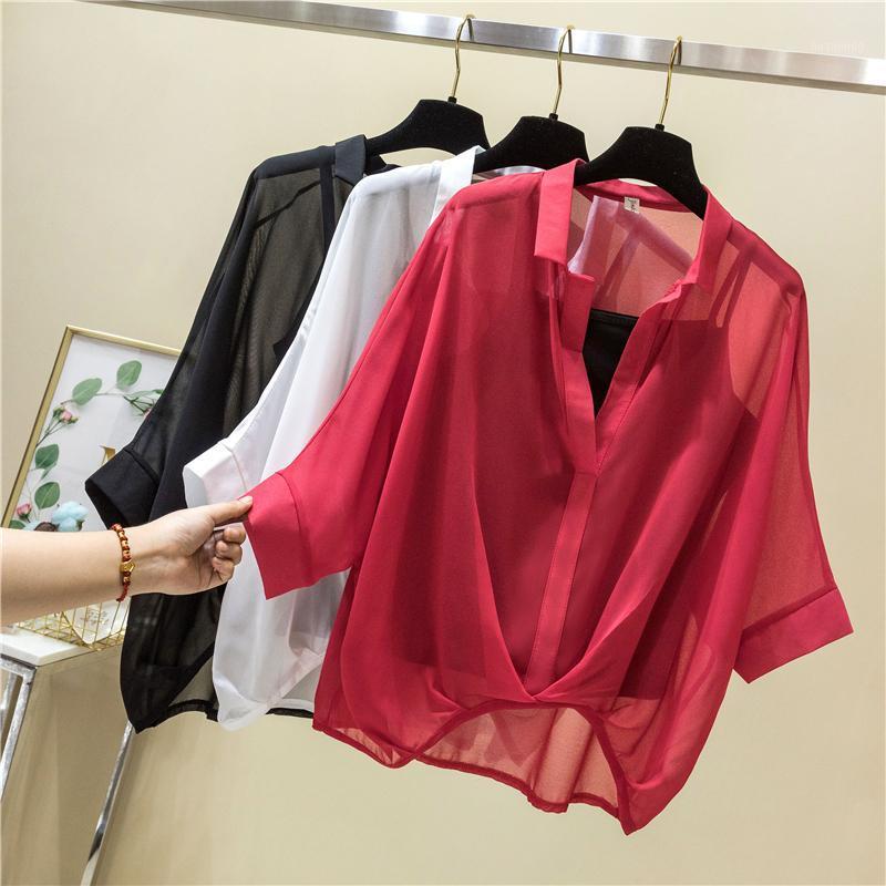 Women's Blouses & Shirts 2022 Thin Chiffon Bat Shirt Camisole Two-piece Female Plus Size Summer Korean Fashion Loose V-neck Blouse With Slin, Black
Women's Blouses & Shirts 2022 Thin Chiffon Bat Shirt Camisole Two-piece Female Plus Size Summer Korean Fashion Loose V-neck Blouse With Slin, Black